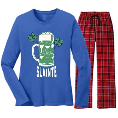 Funny St Patricks Day Shamrock Irish Beer Ing Slainte Gift Women's Long Sleeve Flannel Pajama Set 