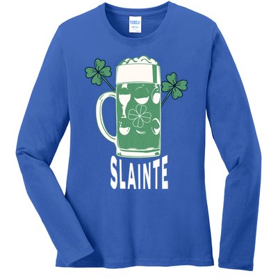 Funny St Patricks Day Shamrock Irish Beer Ing Slainte Gift Ladies Long Sleeve Shirt