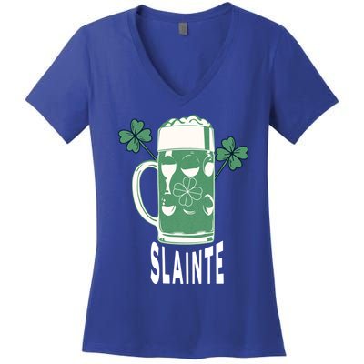 Funny St Patricks Day Shamrock Irish Beer Ing Slainte Gift Women's V-Neck T-Shirt