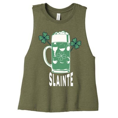 Funny St Patricks Day Shamrock Irish Beer Ing Slainte Gift Women's Racerback Cropped Tank