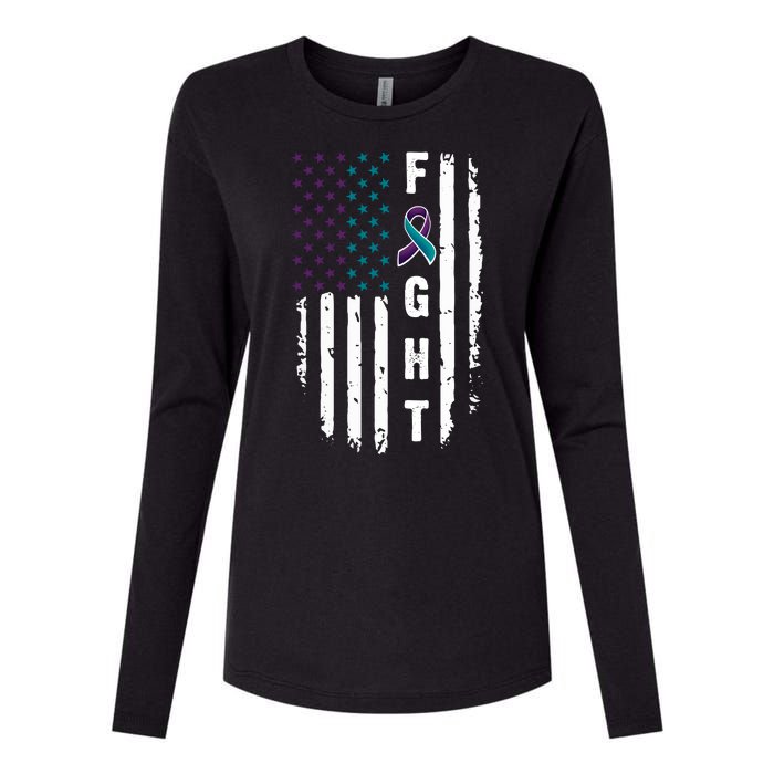 Fight Suicide Prevention Teal Purple Ribbon US Flag Womens Cotton Relaxed Long Sleeve T-Shirt