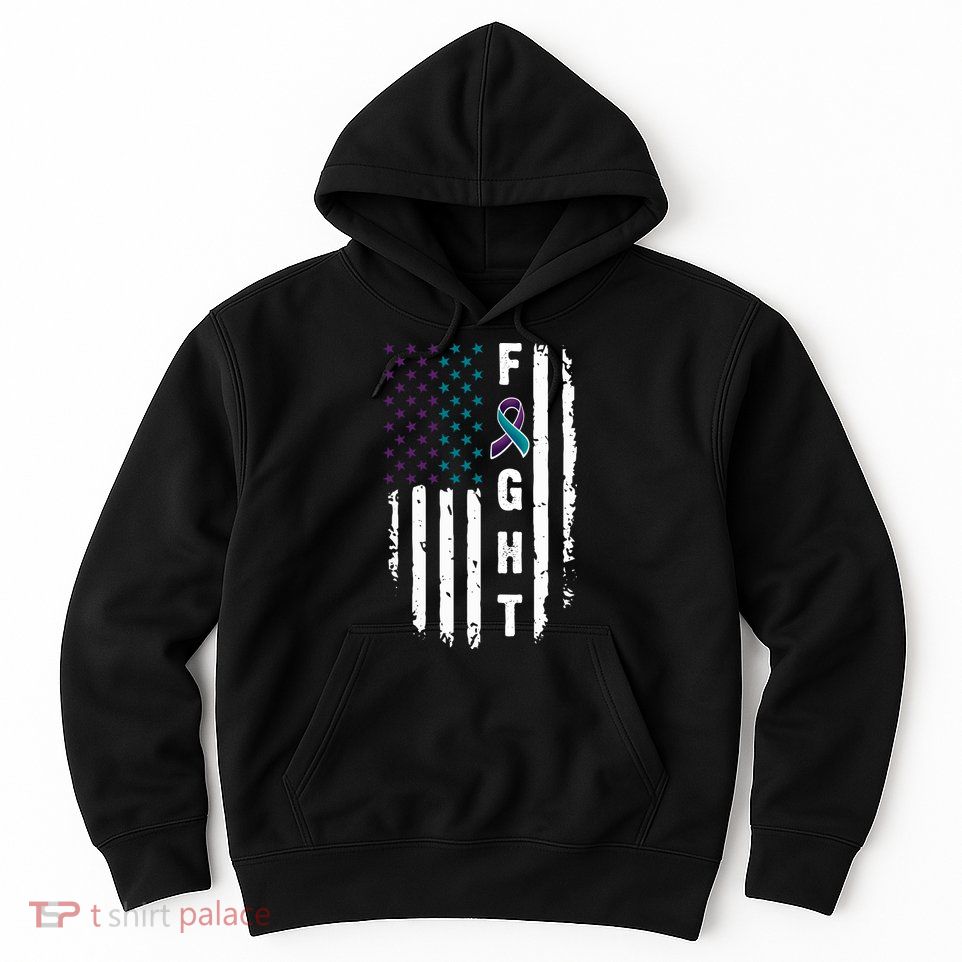 Fight Suicide Prevention Teal Purple Ribbon US Flag Hoodie