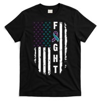 Fight Suicide Prevention Teal Purple Ribbon US Flag T-Shirt