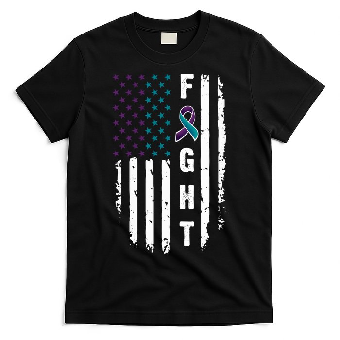 Fight Suicide Prevention Teal Purple Ribbon US Flag T-Shirt