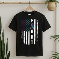 Fight Suicide Prevention Teal Purple Ribbon US Flag T-Shirt