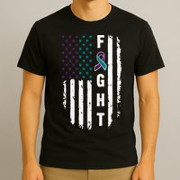 Fight Suicide Prevention Teal Purple Ribbon US Flag T-Shirt