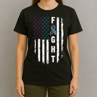 Fight Suicide Prevention Teal Purple Ribbon US Flag T-Shirt