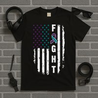 Fight Suicide Prevention Teal Purple Ribbon US Flag T-Shirt