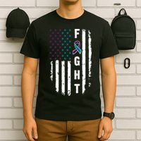 Fight Suicide Prevention Teal Purple Ribbon US Flag T-Shirt