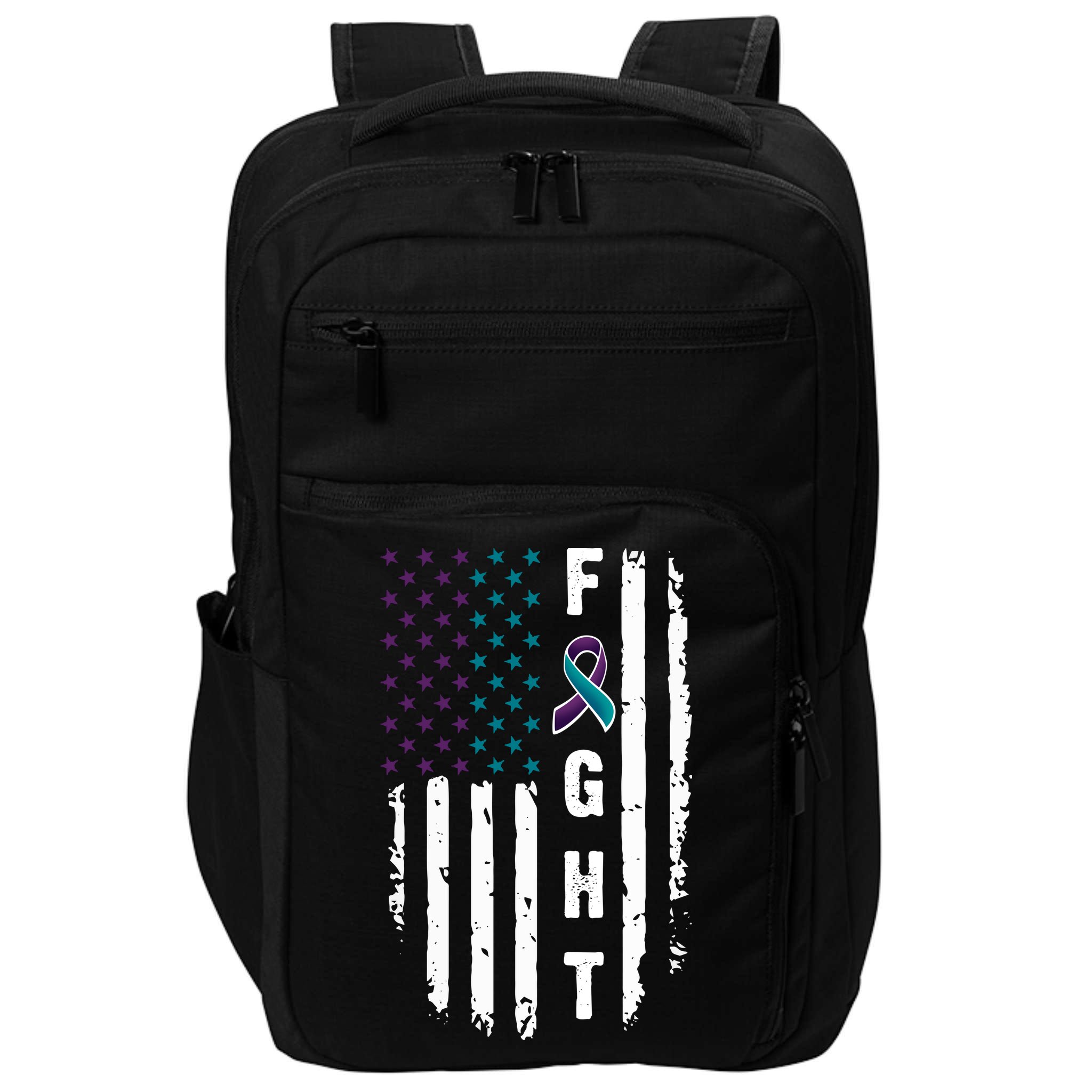 Fight Suicide Prevention Teal Purple Ribbon US Flag Impact Tech Backpack