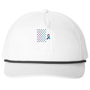 Fight Suicide Prevention Teal Purple Ribbon US Flag Snapback Five-Panel Rope Hat