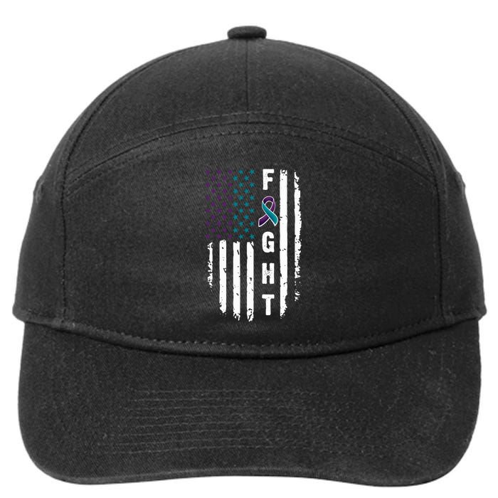 Fight Suicide Prevention Teal Purple Ribbon US Flag 7-Panel Snapback Hat