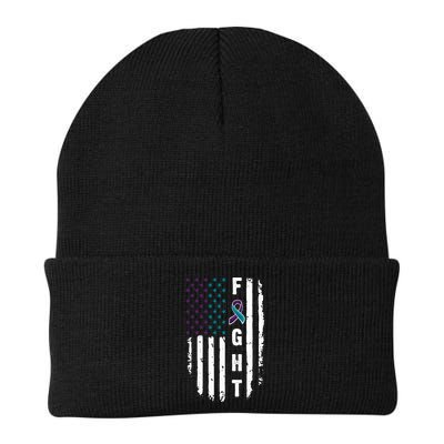 Fight Suicide Prevention Teal Purple Ribbon US Flag Beanie