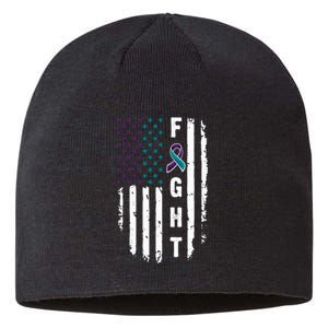 Fight Suicide Prevention Teal Purple Ribbon US Flag Sustainable Beanie