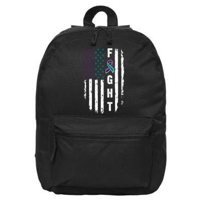 Fight Suicide Prevention Teal Purple Ribbon US Flag 16 in Basic Backpack