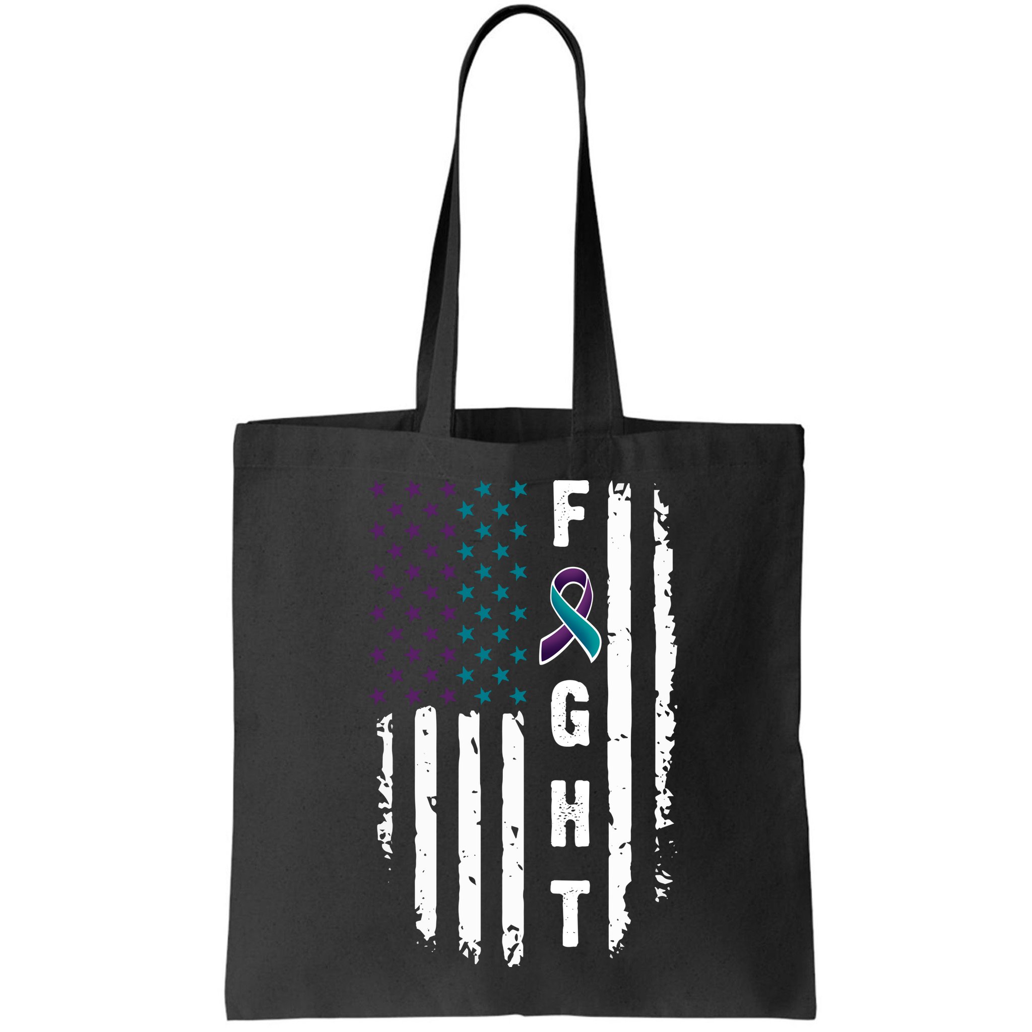 Fight Suicide Prevention Teal Purple Ribbon US Flag Bag