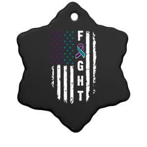 Fight Suicide Prevention Teal Purple Ribbon US Flag Ceramic Star Ornament