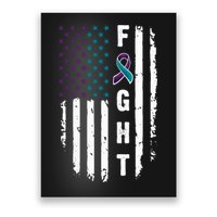 Fight Suicide Prevention Teal Purple Ribbon US Flag Poster