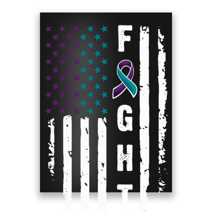 Fight Suicide Prevention Teal Purple Ribbon US Flag Poster