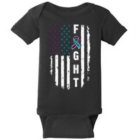 Fight Suicide Prevention Teal Purple Ribbon US Flag Baby Bodysuit