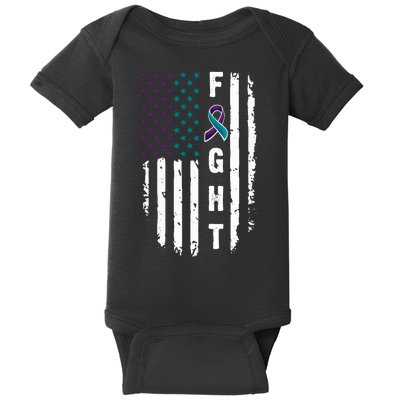 Fight Suicide Prevention Teal Purple Ribbon US Flag Baby Bodysuit