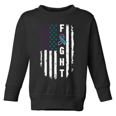 Fight Suicide Prevention Teal Purple Ribbon US Flag Toddler Sweatshirt