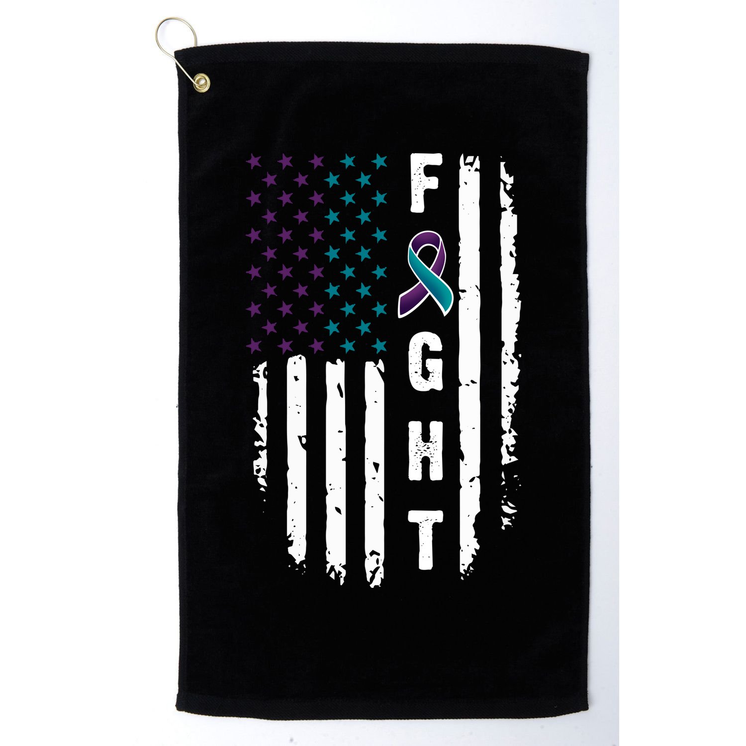 Fight Suicide Prevention Teal Purple Ribbon US Flag Golf Towel