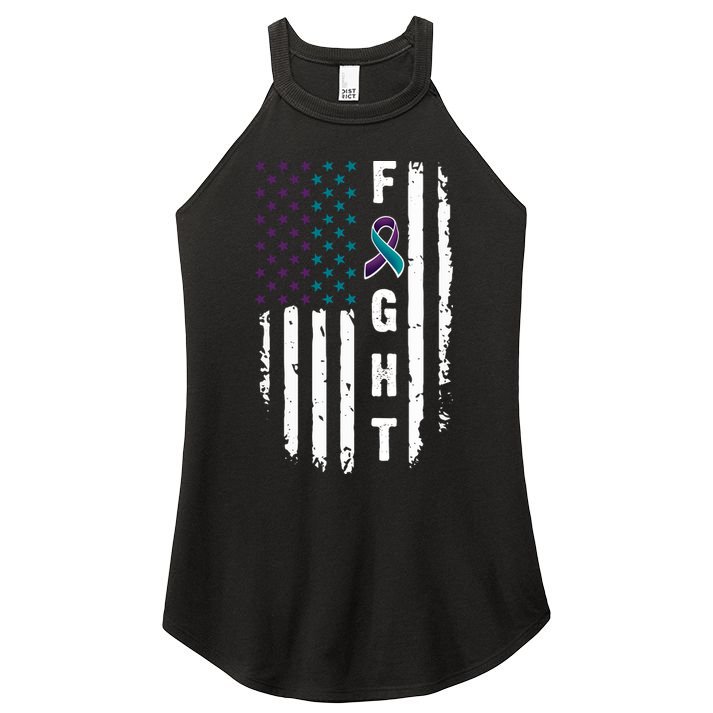 Fight Suicide Prevention Teal Purple Ribbon US Flag Women's Perfect Tri Rocker Tank