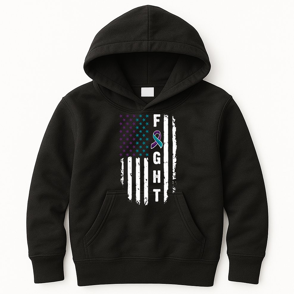 Fight Suicide Prevention Teal Purple Ribbon US Flag Kids Hoodie