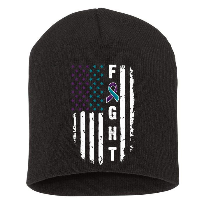 Fight Suicide Prevention Teal Purple Ribbon US Flag Short Acrylic Beanie