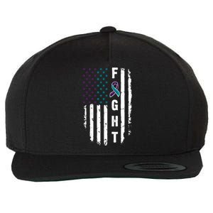 Fight Suicide Prevention Teal Purple Ribbon US Flag Wool Snapback Cap