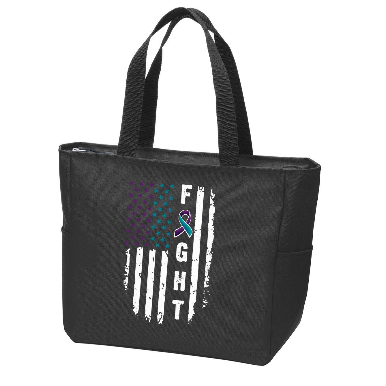 Fight Suicide Prevention Teal Purple Ribbon US Flag Zip Tote Bag