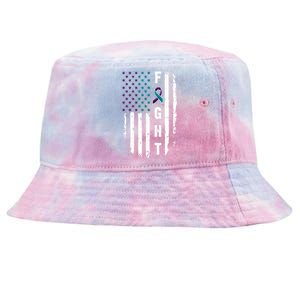 Fight Suicide Prevention Teal Purple Ribbon US Flag Tie-Dyed Bucket Hat