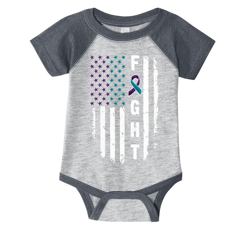 Fight Suicide Prevention Teal Purple Ribbon US Flag Infant Baby Jersey Bodysuit