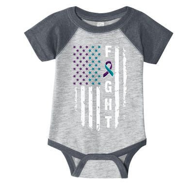 Fight Suicide Prevention Teal Purple Ribbon US Flag Infant Baby Jersey Bodysuit