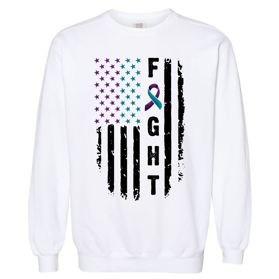 Fight Suicide Prevention Teal Purple Ribbon US Flag Garment-Dyed Sweatshirt