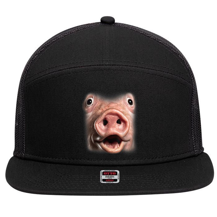 Funny Surprised Pig Face Meme Big Troll Hog Piggy Face 7 Panel Mesh Trucker Snapback Hat