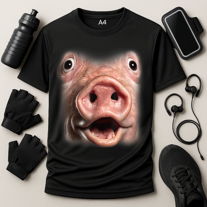 Funny Surprised Pig Face Meme Big Troll Hog Piggy Face Performance Shirt