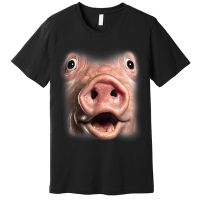 Funny Surprised Pig Face Meme Big Troll Hog Piggy Face Premium T-Shirt