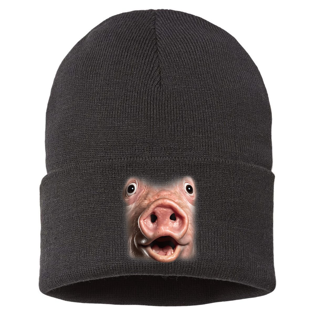 Funny Surprised Pig Face Meme Big Troll Hog Piggy Face Sustainable Knit Beanie