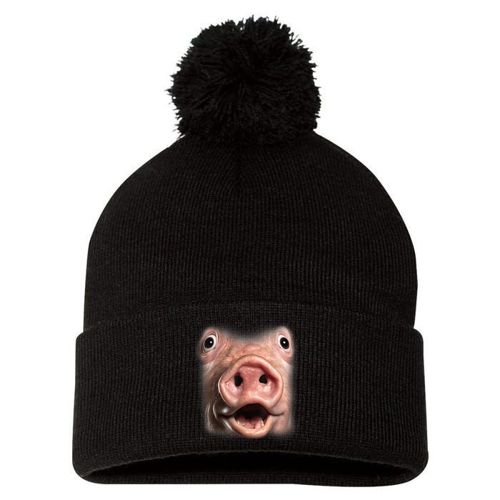 Funny Surprised Pig Face Meme Big Troll Hog Piggy Face Pom Pom 12in Knit Beanie