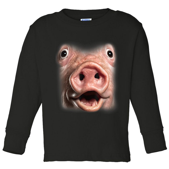 Funny Surprised Pig Face Meme Big Troll Hog Piggy Face Toddler Long Sleeve Shirt