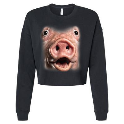 Funny Surprised Pig Face Meme Big Troll Hog Piggy Face Cropped Pullover Crew
