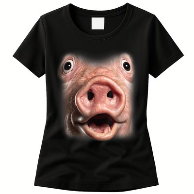 Funny Surprised Pig Face Meme Big Troll Hog Piggy Face Womens T-Shirt