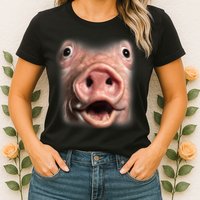 Funny Surprised Pig Face Meme Big Troll Hog Piggy Face Womens T-Shirt