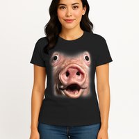 Funny Surprised Pig Face Meme Big Troll Hog Piggy Face Womens T-Shirt