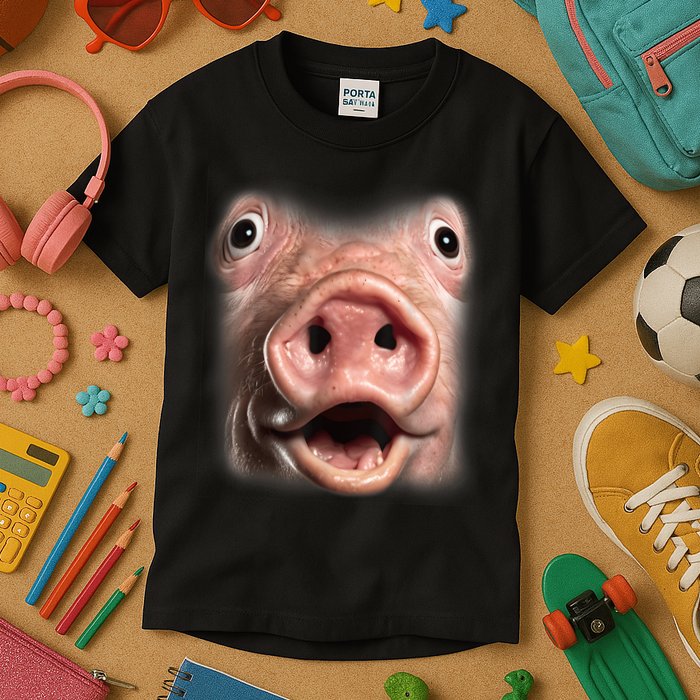 Funny Surprised Pig Face Meme Big Troll Hog Piggy Face Kids T-Shirt