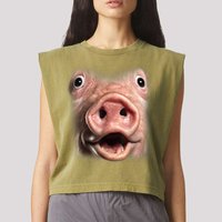 Funny Surprised Pig Face Meme Big Troll Hog Piggy Face Garment-Dyed Women's Muscle Tee