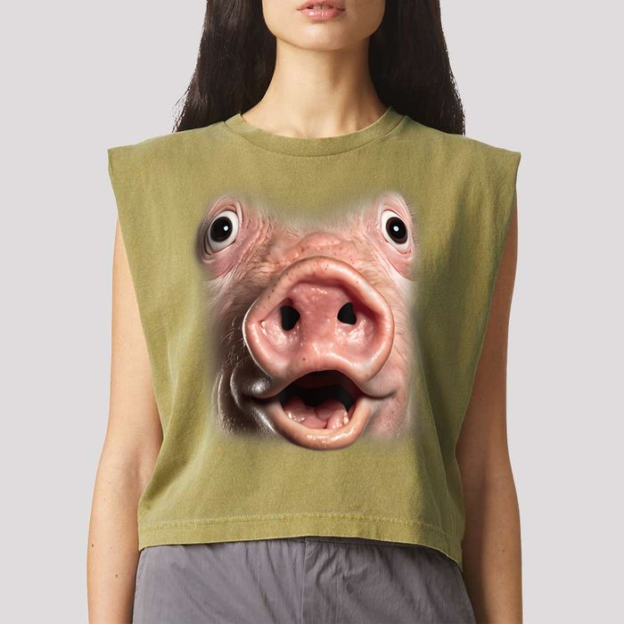 Funny Surprised Pig Face Meme Big Troll Hog Piggy Face Garment-Dyed Women's Muscle Tee
