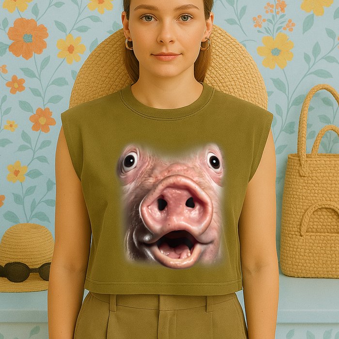 Funny Surprised Pig Face Meme Big Troll Hog Piggy Face Garment-Dyed Women's Muscle Tee